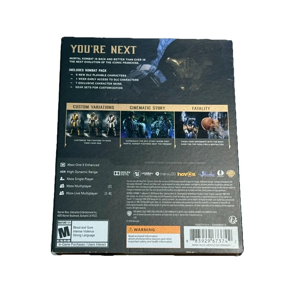 Mortal Kombat 11 Premium Edition (Microsoft Xbox One) Steelbook, Disk, Cover